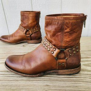 Frye Ankle Studded Harness Cowboy Western Zippered Boots Womens Sz 8.5 B Leather